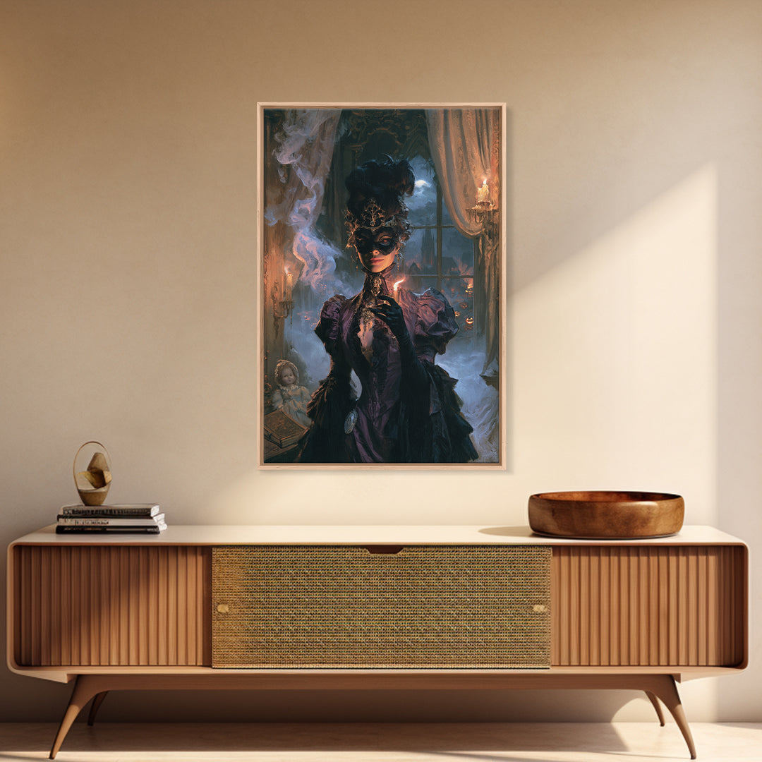 The Velvet Mask Specter, Victorian Phantom Portrait, Vertical Canvas Print, Gothic Home Decor, Antique Horror Decor, Classic Monster Art