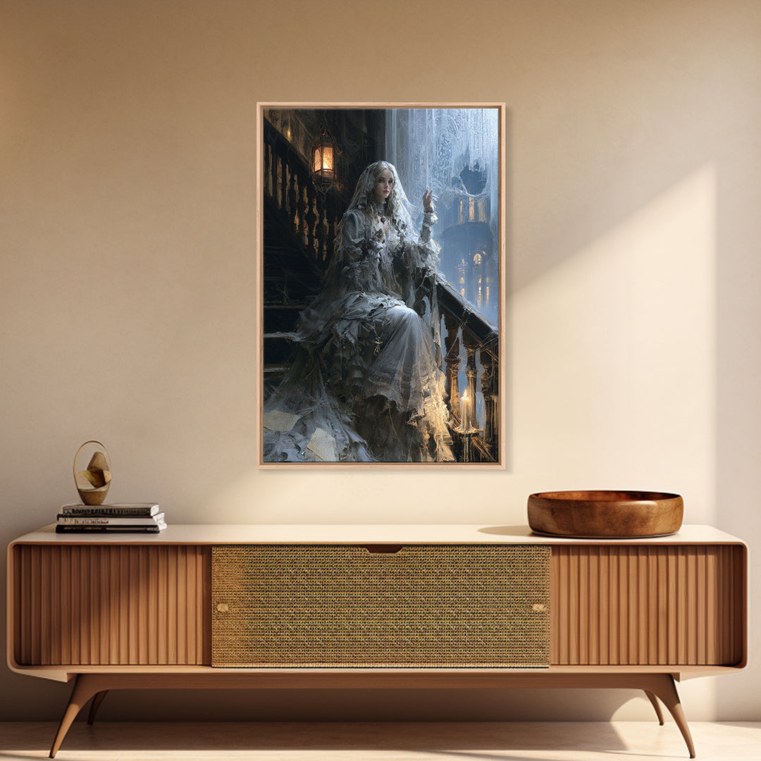 The Frosted Window Shade, Victorian Phantom Portrait, Vertical Canvas Print, Dark Academia Decor, Antique Horror Decor, Classic Monster Art