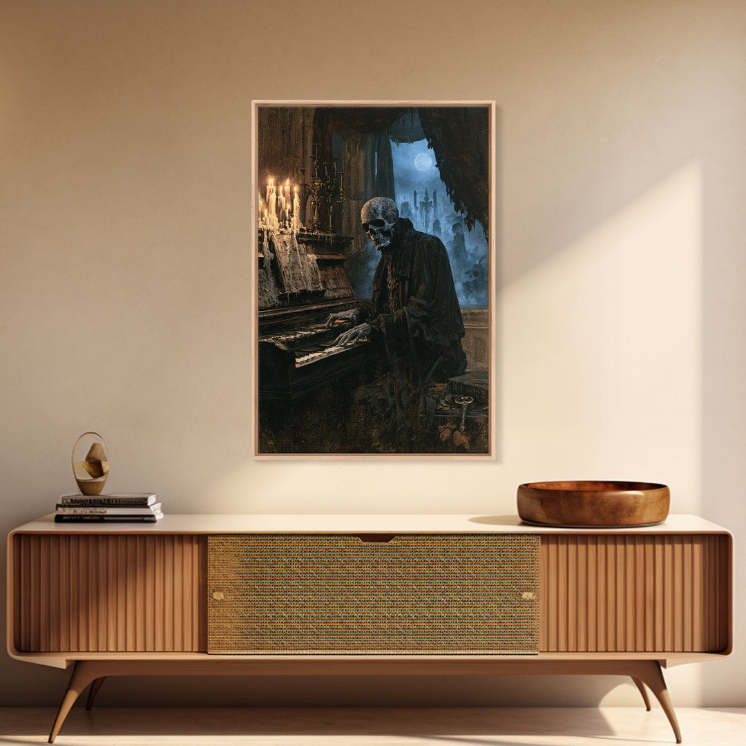 The Cemetery Organist, Victorian Phantom Portrait, Vertical Canvas Print, Antique Style Decor, Gothic Wall Decor, Classic Monster Art