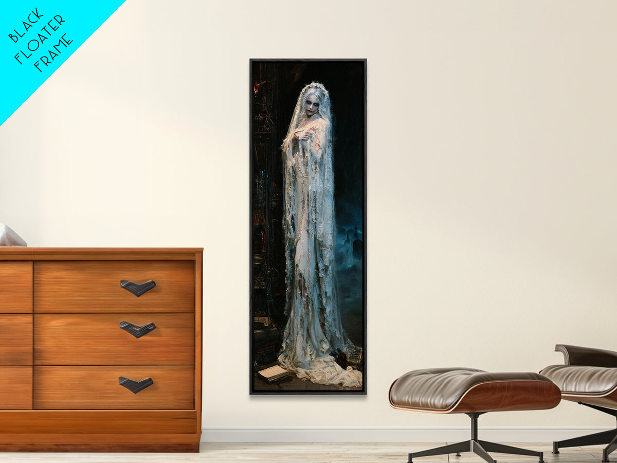 The Storm-Stitched Bride, Victorian Monster Portrait, Tall Narrow Canvas Print, Gothic Home Decor, Canvas Print, Classic Monster Art