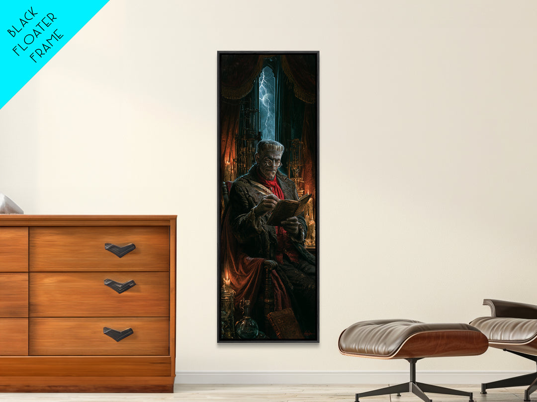 The Graveyard Tutor, Victorian Monster Portrait, Tall Narrow Canvas Print, Antique Style Decor, Halloween Portrait Art, Classic Monster Art