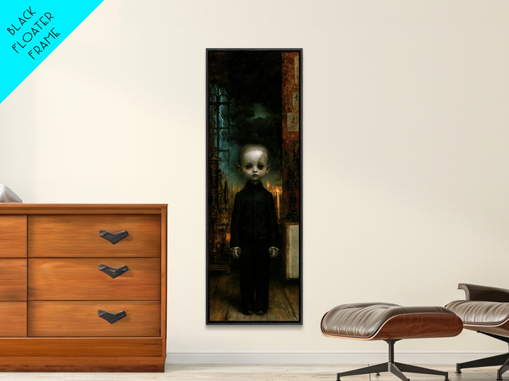 The Orphaned Creation, Victorian Monster Portrait, Tall Narrow Canvas Print, Macabre Home Decor, Halloween Portrait Art, Classic Monster Art