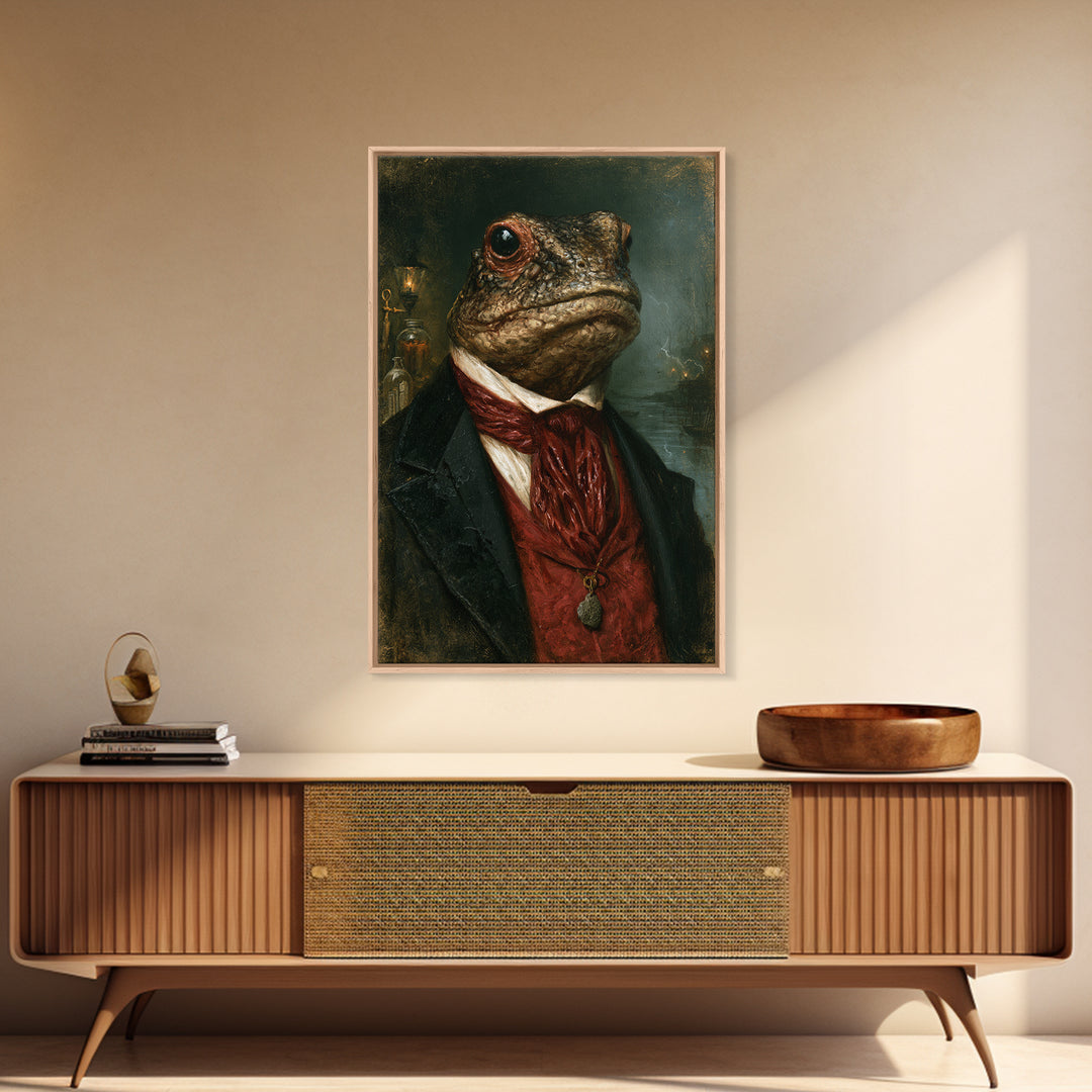 The Marsh Gentleman, Victorian Creature Portrait, Vertical Canvas Print, Gothic Home Decor, Antique Horror Decor, Classic Monster Art