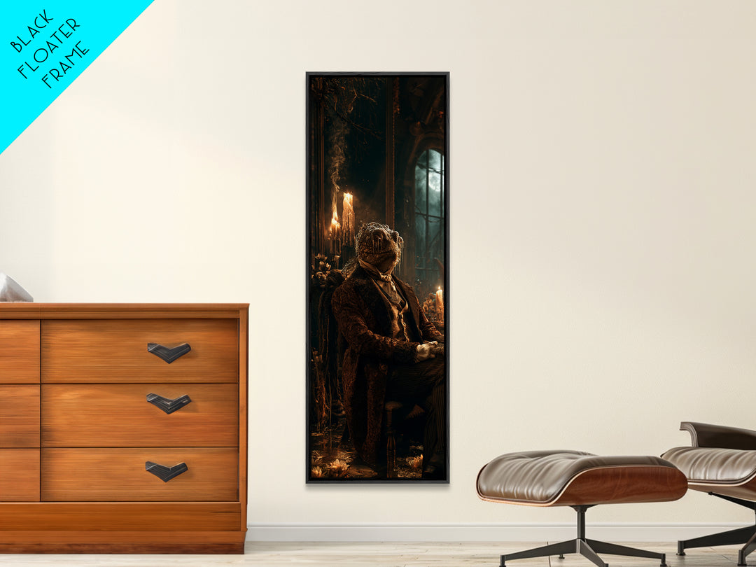The Marsh Gentleman, Victorian Creature Portrait, Tall Narrow Canvas Print, Antique Style Decor, Gothic Wall Decor, Classic Monster Art