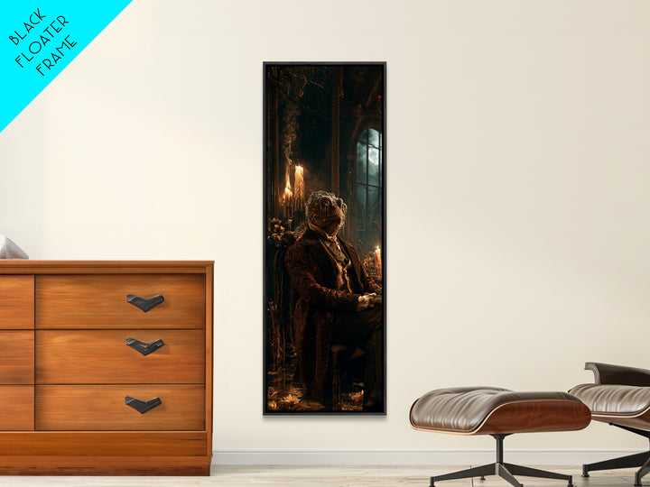 The Marsh Gentleman, Victorian Creature Portrait, Tall Narrow Canvas Print, Antique Style Decor, Gothic Wall Decor, Classic Monster Art