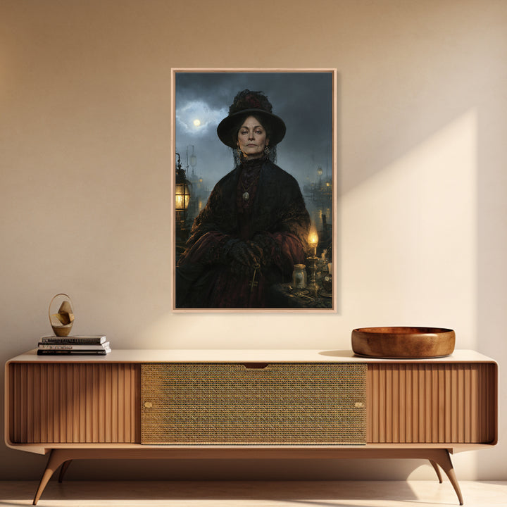 The Marsh Widow, Victorian Creature Portrait, Vertical Canvas Print, Dark Academia Decor, Gothic Wall Decor, Classic Monster Art