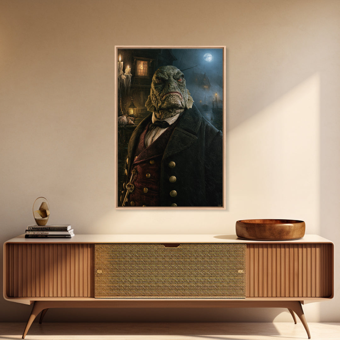The Drowned Harbormaster, Victorian Creature Portrait, Vertical Canvas Print, Gothic Home Decor, Spooky Season Decor, Classic Monster Art