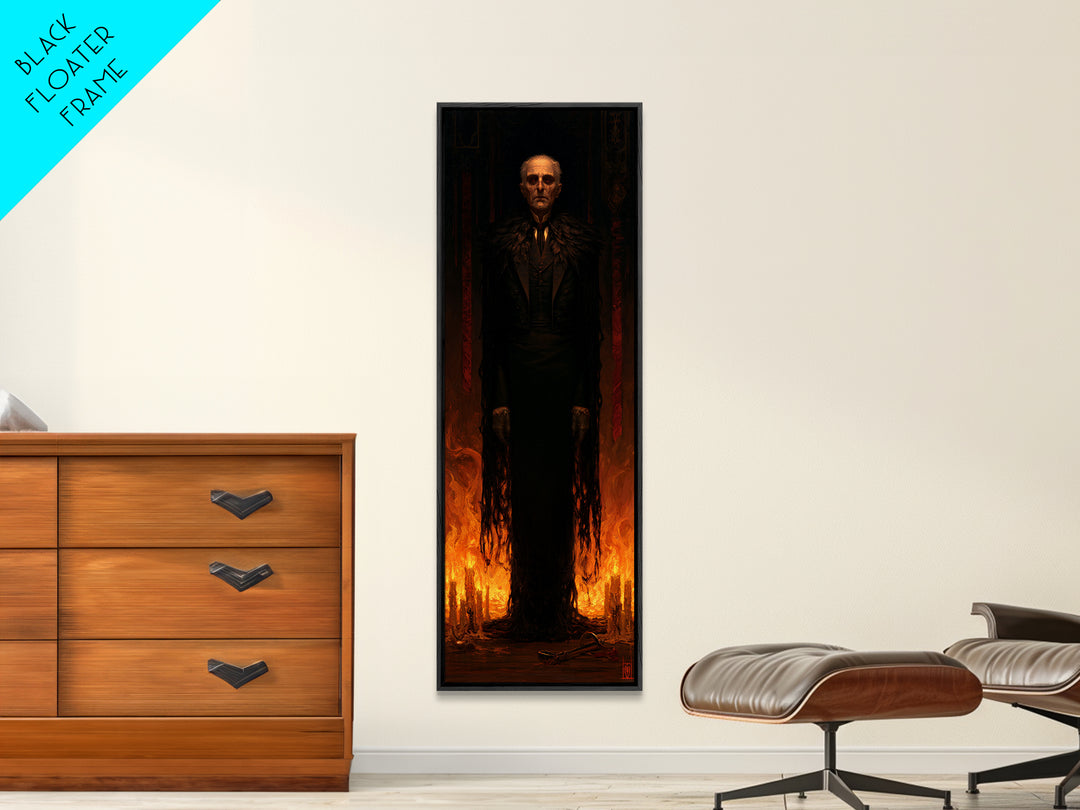 The Raven-Shouldered Undertaker, Macabre Victorian Portrait, Tall Narrow Canvas Print, Antique Style Decor, Classic Monster Art