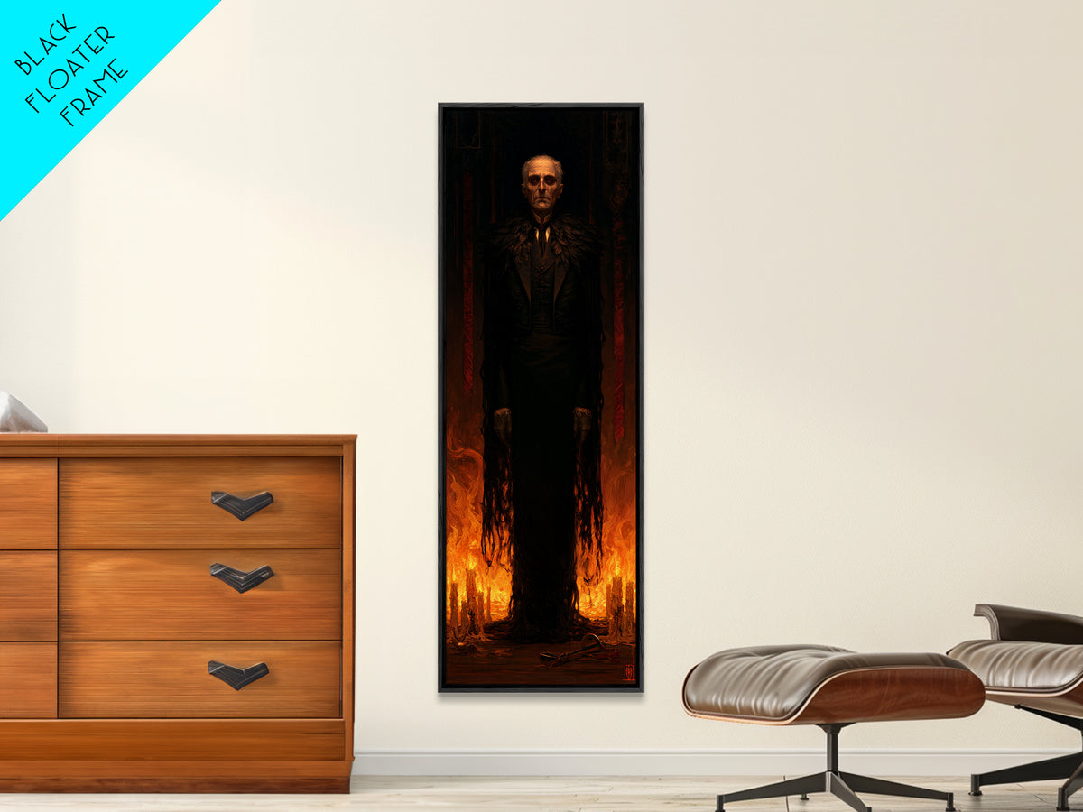 The Raven-Shouldered Undertaker, Macabre Victorian Portrait, Tall Narrow Canvas Print, Antique Style Decor, Classic Monster Art
