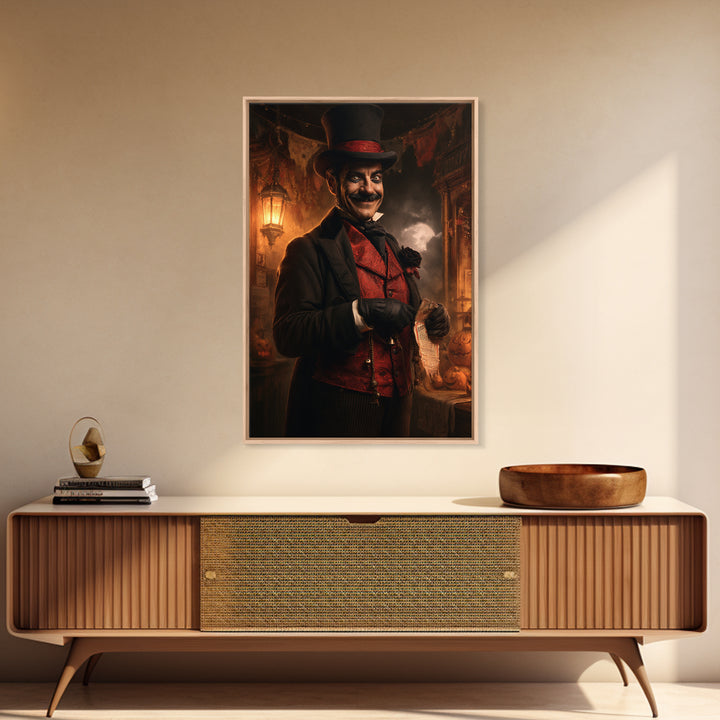 The Cursed Ringmaster, Victorian Circus Horror Portrait, Vertical Canvas Print, Macabre Home Decor, Classic Monster Art