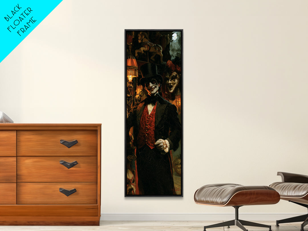 The Cursed Ringmaster, Victorian Circus Horror Portrait, Tall Narrow Canvas Print, Classic Halloween Decor, Classic Monster Art