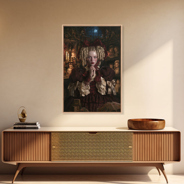 The Porcelain Doll Mistress, Haunted Doll Portrait, Vertical Canvas Print, Gothic Home Decor, Halloween Portrait Art, Classic Monster Art