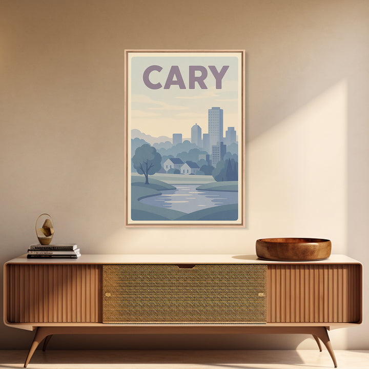 Cary North Carolina Travel Poster, Canvas Print, Vaporwave Skyline Wall Art, Cary City Art, Art Print, Retro Travel Print, Wanderlust Decor