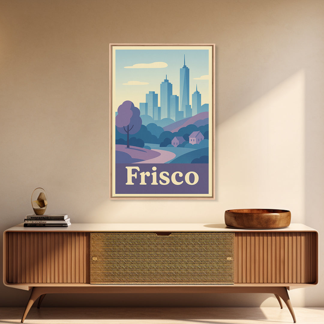Frisco Travel Poster, Framed Canvas Print, Soft Vintage City Poster, Frisco Art Print, Travel Wall Art, Travel Poster Art, Poster Print