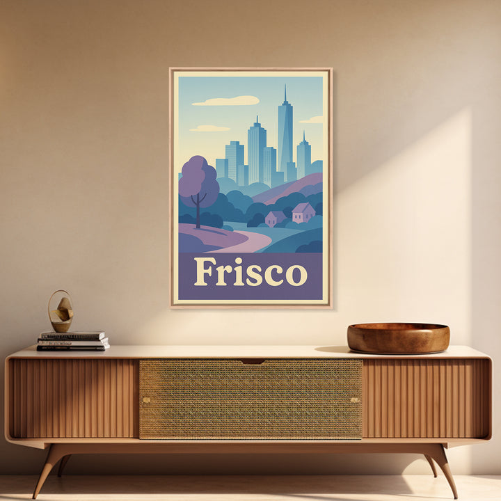 Frisco Travel Poster, Framed Canvas Print, Soft Vintage City Poster, Frisco Art Print, Travel Wall Art, Travel Poster Art, Poster Print