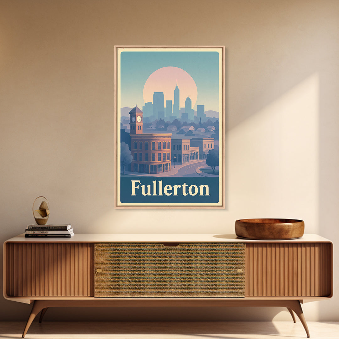 Fullerton Travel Poster, Canvas Print, Soft Vintage City Poster, Fullerton Travel Art, Travel Poster Art, Living Room Wall Art