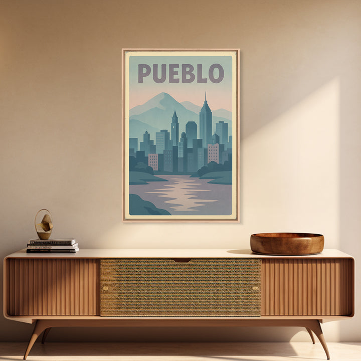 Pueblo Colorado Travel Poster, Canvas Print, Dreamy Skyline Poster Art, Pueblo Wall Art, Travel Poster Art, City Art Print, Wall Decor