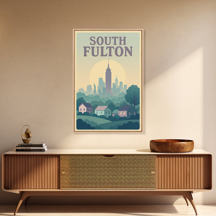 South Fulton Georgia Travel Poster, Canvas Print, Vaporwave Skyline Art Wall Art, South Fulton Wall Art, Fine Art Print, Travel Wall Art