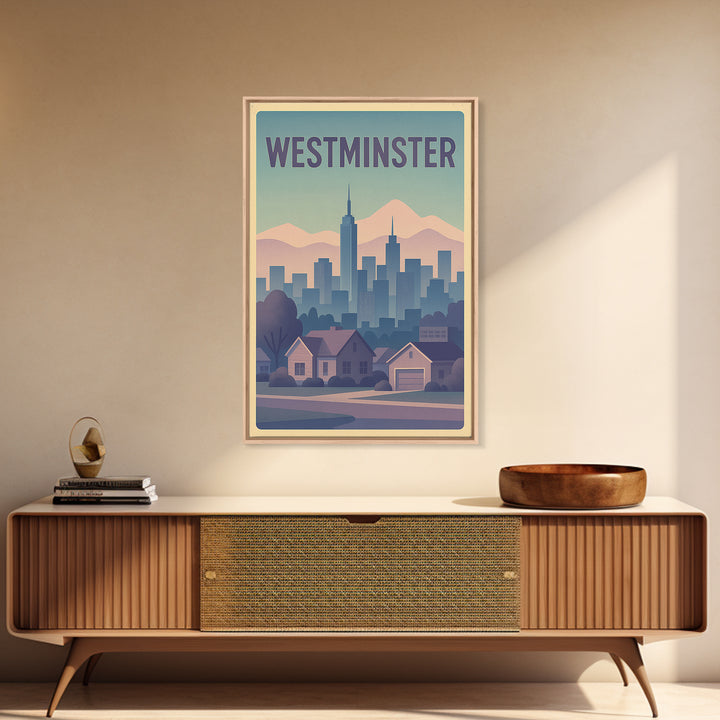 Westminster Colorado Travel Poster, Canvas Print, Vaporwave Cityscape Wall Art, Westminster Travel Art, Retro Travel Print, Travel Art