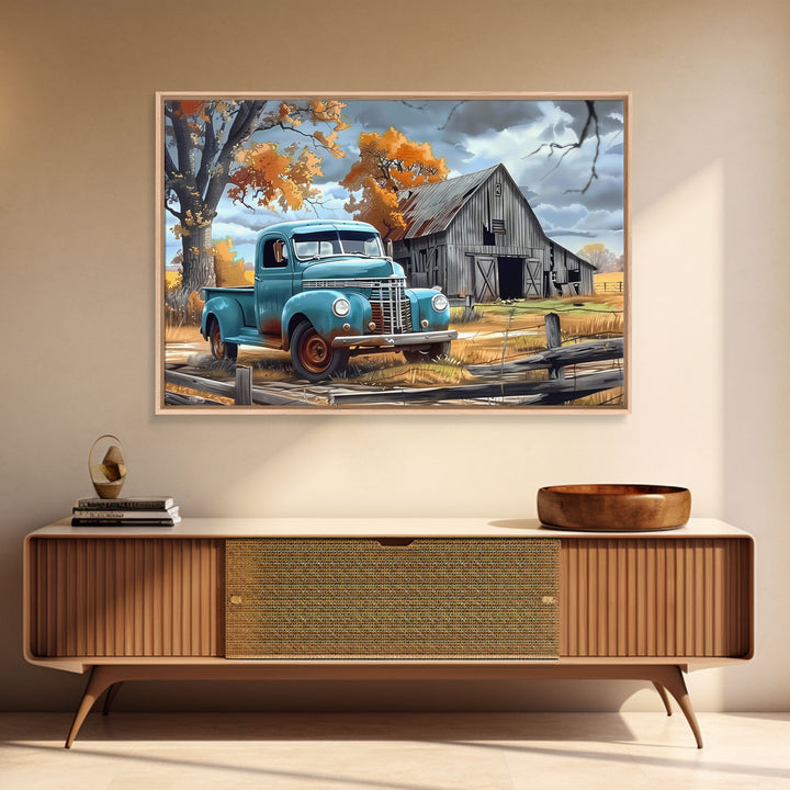 Old Rusty Truck Painting Canvas Print, Wood Framed Wall Art or Metal Art, Vintage Style Wall Art, Farmhouse Decor, Boho Whimsical Art