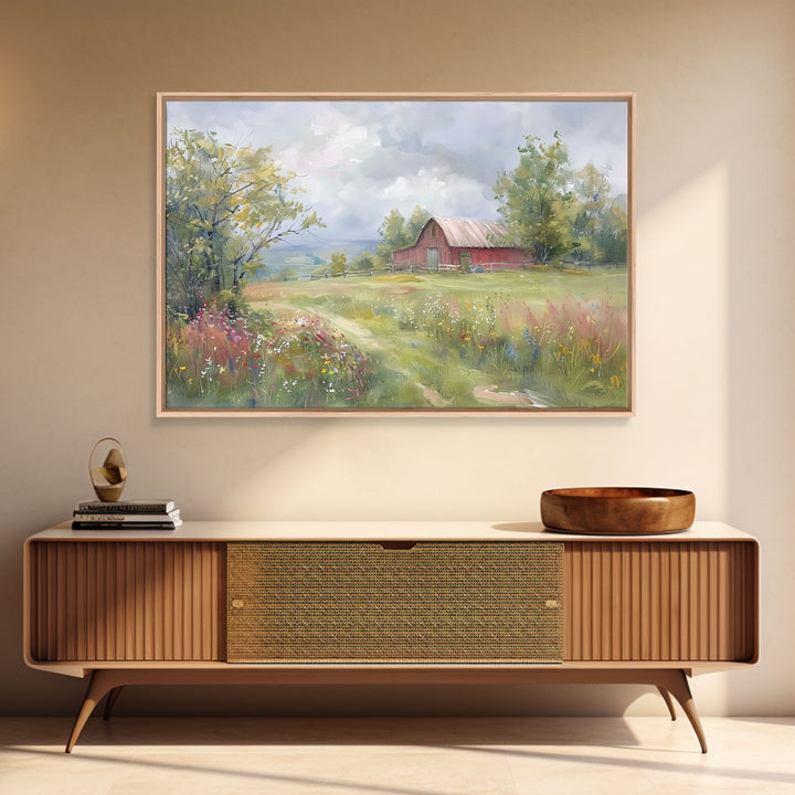 Farmhouse Watercolor Painting Framed Canvas Print, Metal Art Print, Farmhouse Decor, Country Decor, Kitsch Wall Art