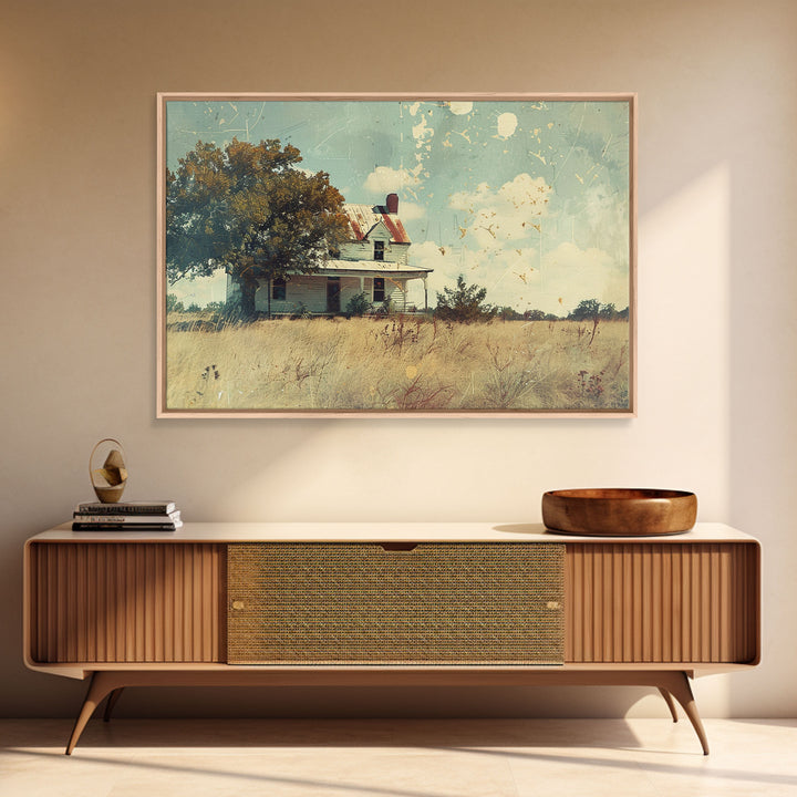 Old Farmhouse Watercolor Painting, Vintage Style Framed Canvas Print Or Metal Wall Art, Handmade Gift, Housewarming, Cottagecore Decor