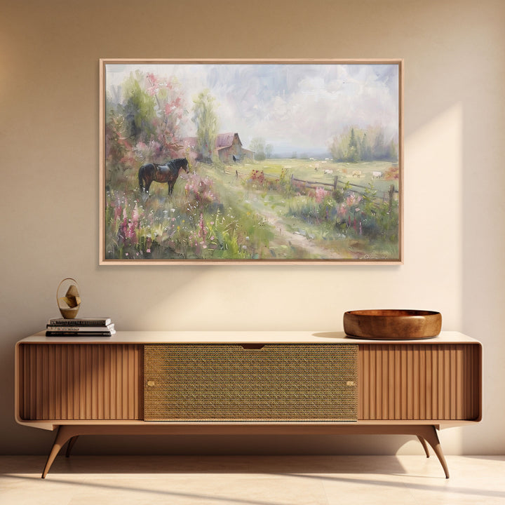 Rustic Farmhouse Decor, Horse Painting Framed Canvas Print, Lake House Decor, Cabin Decor, Interior Design, Farmhouse Home Decor