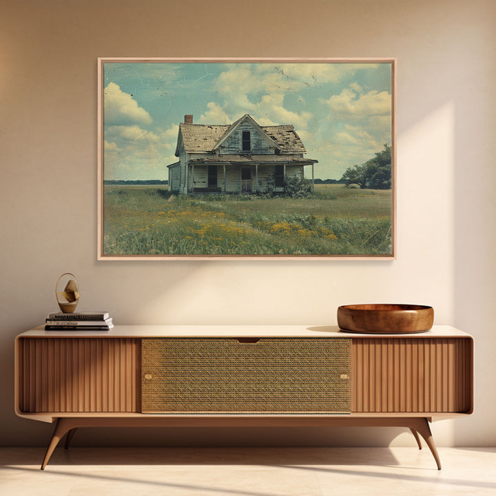 Retro Watercolor Painting Print Of A Vintage Farmhouse, Kitsch Art, Wall Art, Farmhouse Decor, Western Art For Living Room