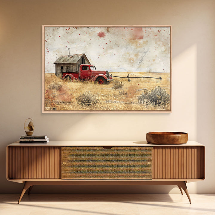 Rusty Old Truck On The Farm Framed Canvas Print, Primitive Home Decor, Art, Kitchen Decor, Living Room Decor