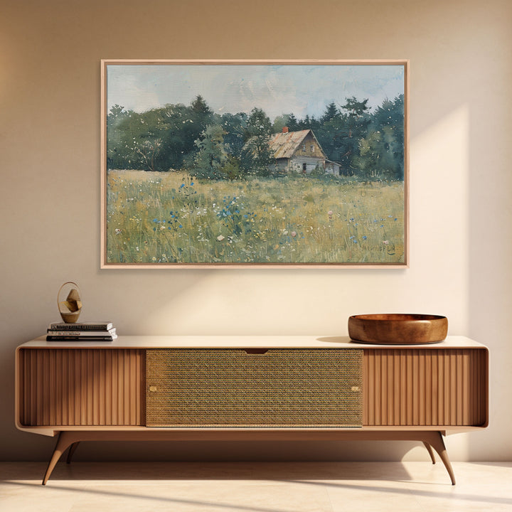 Old Painting Of A Barn Canvas Print, Gift Decor, Housewarming Gift, Folk Art, Cottagecore, Antique Style, Unique Decor, Original Painting