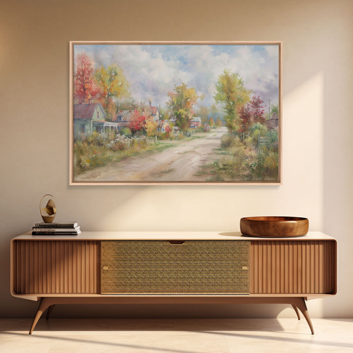 Kitsch Minimalist Watercolor Painting Print Of an Old Country Road, Wood Framed Print, Metal Wall Art, Room Decor, Aesthetic Room Decor