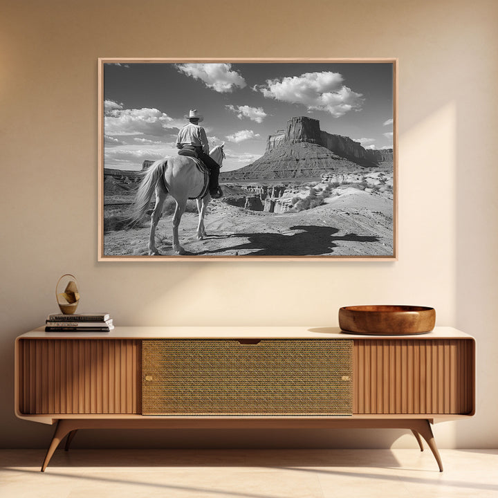 Lonesome Canyon Arizona Framed Canvas Print, Cowboy Print, Black and White Photography Wall Art, Country Farmhouse Decor, Metal Print