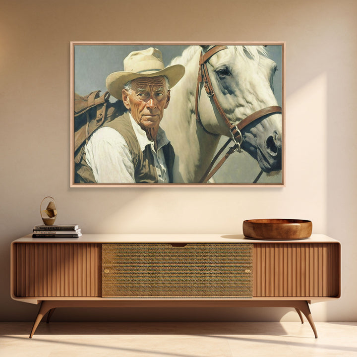 Vintage Cowboys Painting Print Horse Wall Art Canvas Hunting Southwest Sketch Drawing Poster Framed Antique Country Rustic Farmhouse Decor