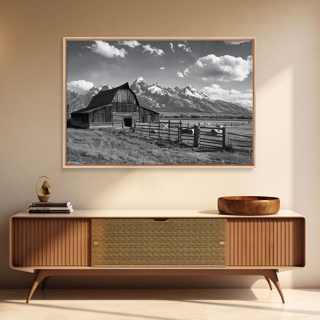 Black and White Photo Print Of An Old Barn In The Mountains, Framed Canvas Print or Metal Art, Western Decor, Colorado Mountains Wall Art