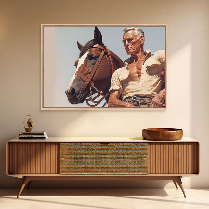 The Old West American Frontier Cowboy Framed Canvas Print, Western Decor, 50s Style Western Art, Farmhouse Decor, Southwestern Art