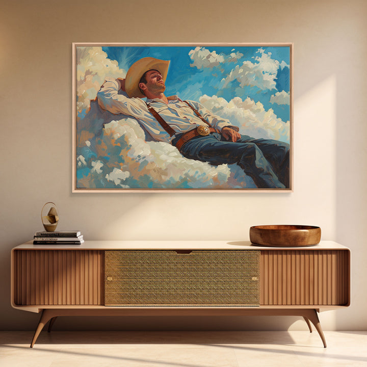 Cowboy In The Clouds | Framed Canvas Print or Metal Art | Wild West Decor | Cottagecore | Southwestern Art Home Decor, Farmhouse Western Art