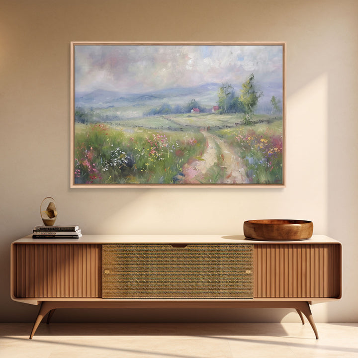 Farmhouse Landscape Painting Canvas Print, Wood Frame Art, Wall Art, Large Print, Home Decor, Landscape Painting, Colorful Boho Decor