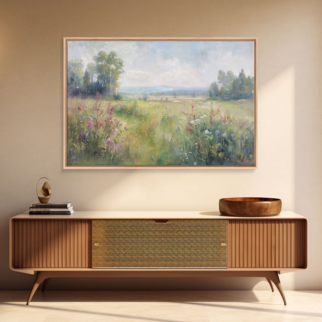 Cottagecore Wildflowers Farmhouse Print, Framed Wall Art, Wood Frame Art, Metal Print, Wall Art, Landscape Painting, Country Decor