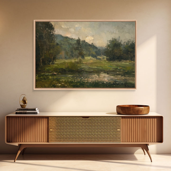 Slightly Scorched Vintage Farmhouse / Countryside Landscape Art Print | Moody Painting | Wall Art | Large Print | Minimalist Decor