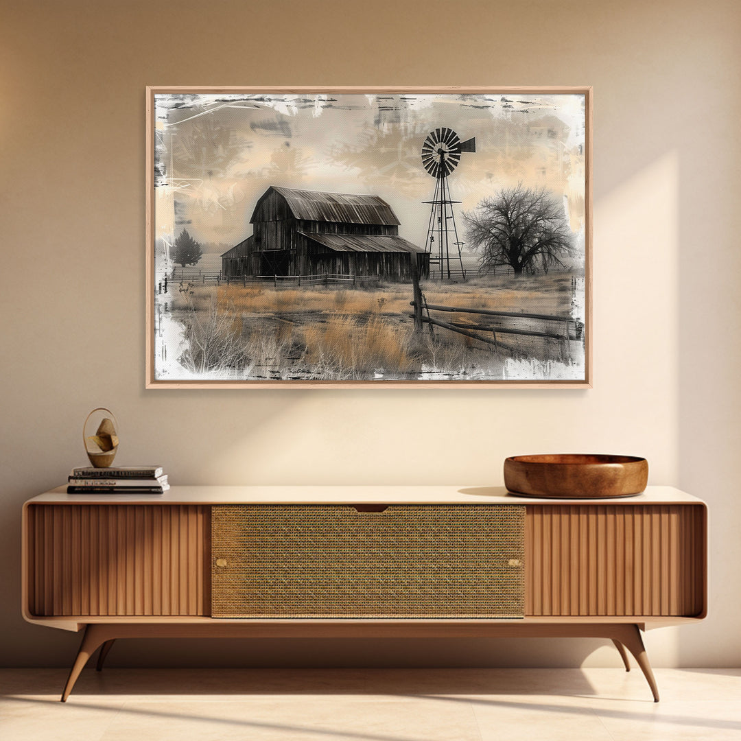 Farmhouse Barn Wall Art Canvas Print Painting Metal Art Vintage Decor Country Art Wood Frame Art Rustic Primitive Art Old Barn Painting