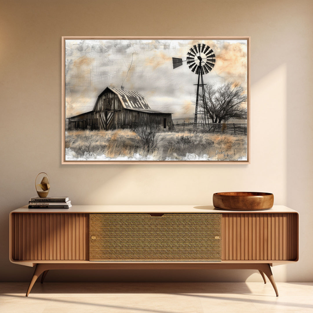 Farmhouse Barn Wall Art Canvas Print Painting Metal Art Vintage Decor Country Art Wood Frame Art Rustic Primitive Art Old Barn Painting