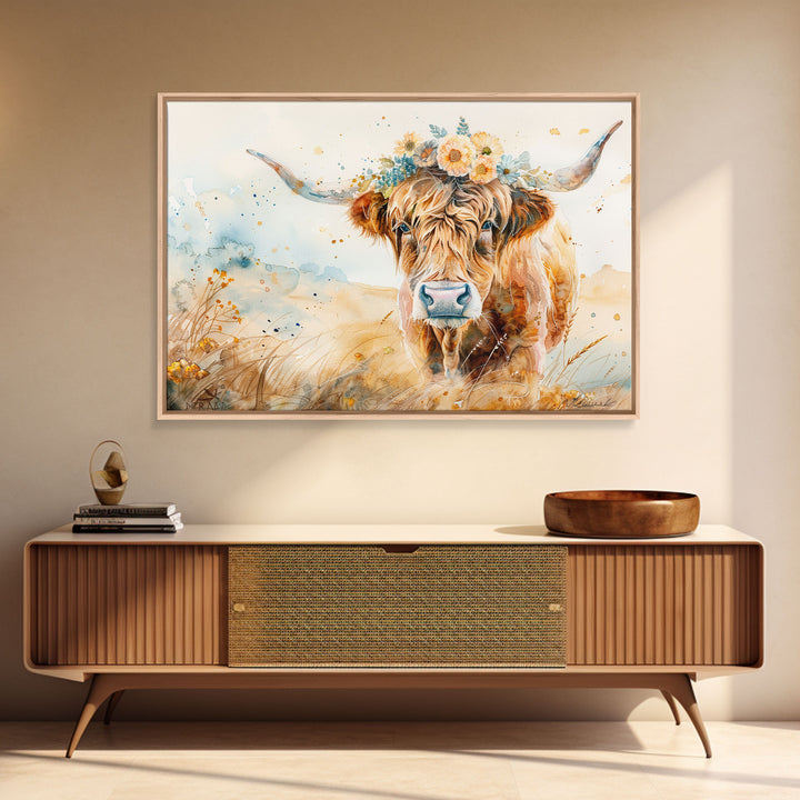 Vintage Cow Painting Framed Canvas Print | Retro Country Decor | Living Room Art | Gift For Her | Vintage Wall Art | Cottage Core Wall Art