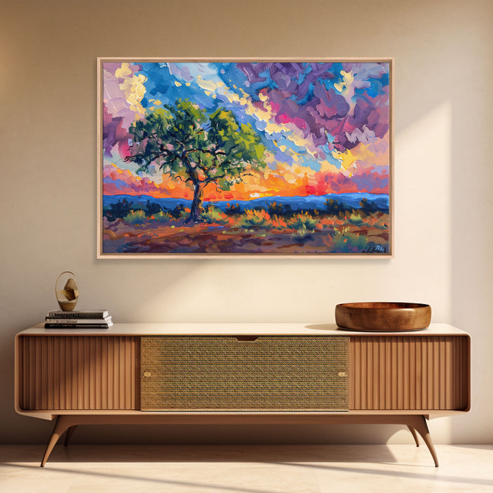 Midcentury Modern Pop Art Landscape Painting Canvas Print, Framed Wall Art, Southwestern Decor, Home Decor Wall Art, Country Decor