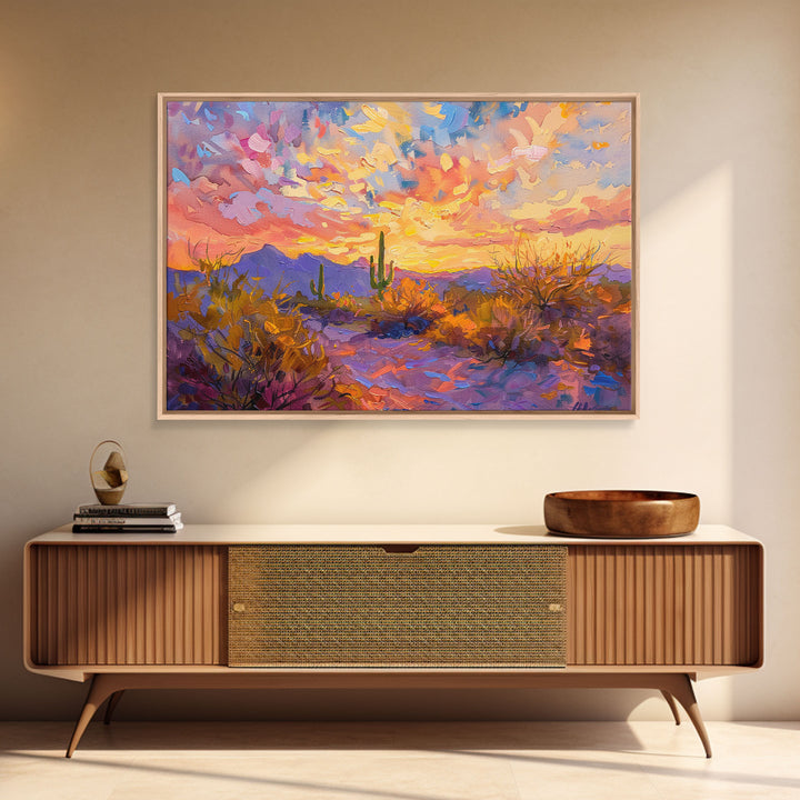 Saguaro Cactus Pop Art Oil Painting Canvas Print, Sedona Arizona, Grand Canyon Painting, Desert Landscape, Southwestern Decor, Kitsch Art