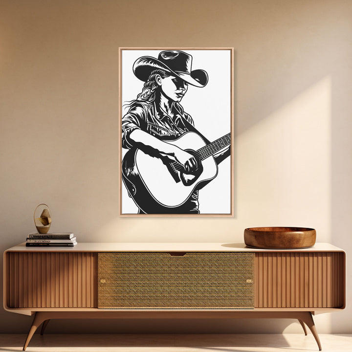 Cowboy in Desert Art Print, Western Silhouette Framed Canvas, Vintage Southwest Scene, Rustic Western Home Decor, Unique Wall Art