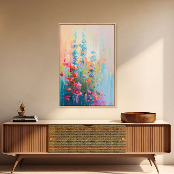 Delicate Blossoms in Springtime - Framed Canvas Print, Elegant Living Room Art, Soft Bedroom Decor, Pastel Flower Art, Wall Art