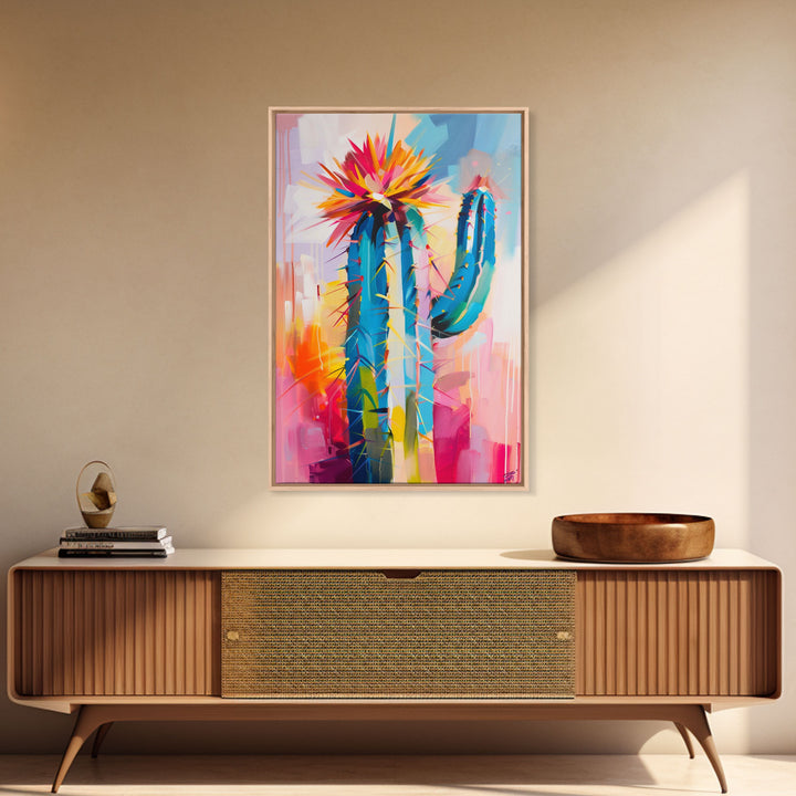 Colorful Cactus Framed Canvas Print - Vibrant Succulent Wall Art, Living Room Decor, Modern Artwork Unique Desert Art for Bedroom and Office