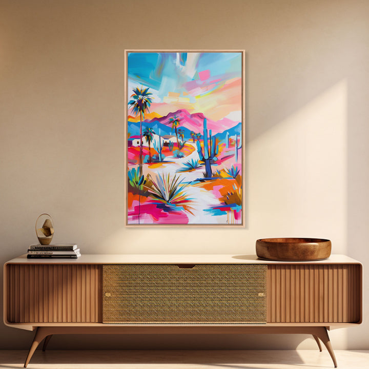 Colorful Desert Pathway Art - Framed Canvas Print, Southwestern Decor, Vibrant Living Room Wall Art, Modern Desert Landscape