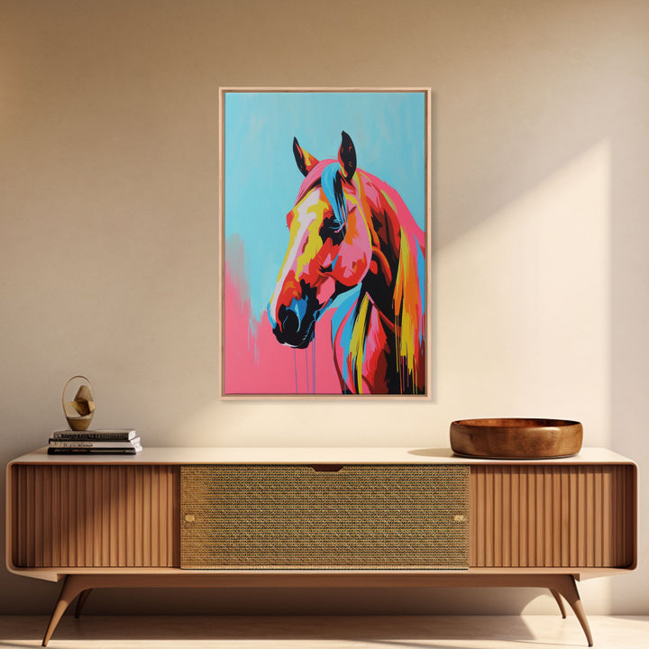 Colorful Horse Head Art - Framed Canvas Print, Vibrant Wall Art, Modern Living Room Decor, Horse Portrait, Bold Animal Artwork, Bedroom Art