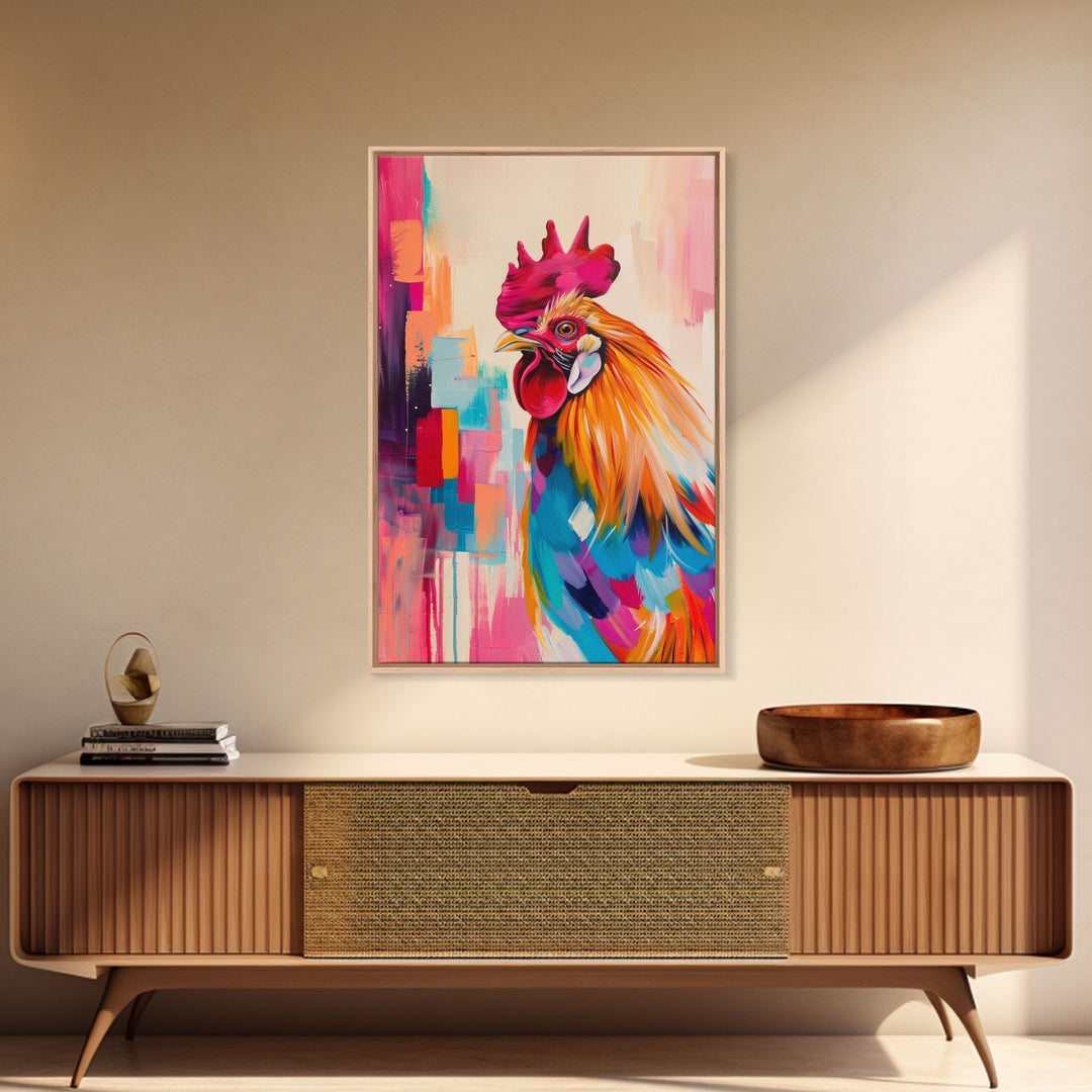 Bright Abstract Floral Framed Canvas Print - Modern Wall Art, Living Room Decor, Colorful Flower Art for Bedroom, Home Decoration